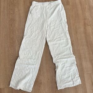 Abercrombie & Fitch White Striped Linen Straight Leg Pants